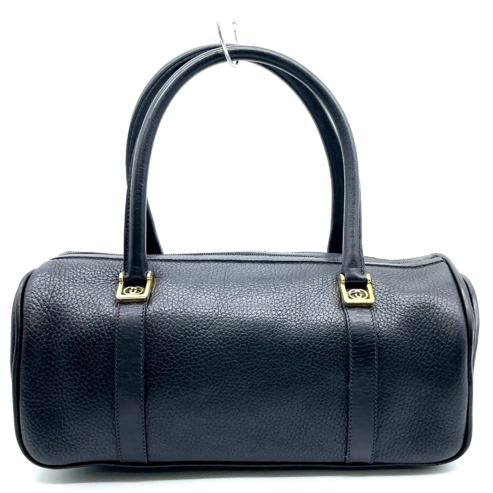 Rare Vintage Gucci Black Leather Barrel Handbag